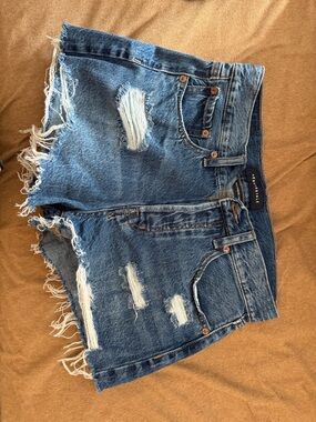 Aeropostale Ripped Frayed Hem Denim Shorts - Blue
